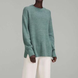 Lululemon Merino Wool Blend Ribbed Crewneck Sweater Tidewater Teal 8 W3GKAS